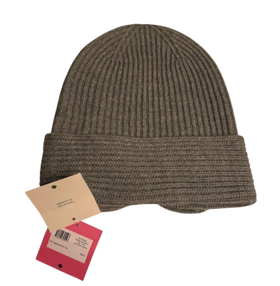 Kate Spade New York NWT Ribbed Bow Winter Beanie Hat Gray - Image 3 of 3