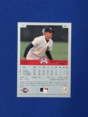 Andy Fox 1993 Classic Best #71 Albany-Colonie Yankees Signed auto