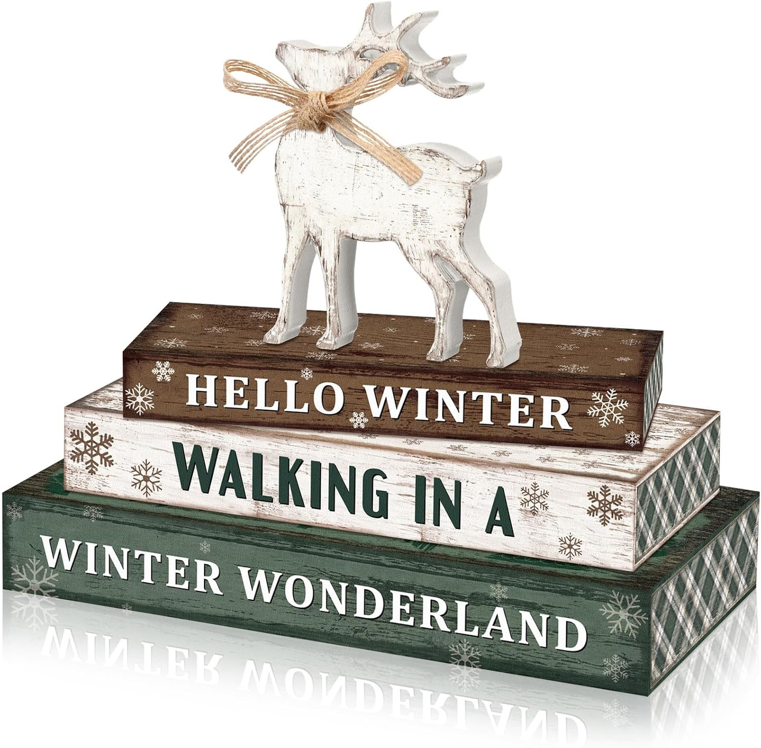 как выглядит Christmas Decoration Snowflakes Reindeer Wooden Sign Indoor Tabletop Gift 4 Pcs фото