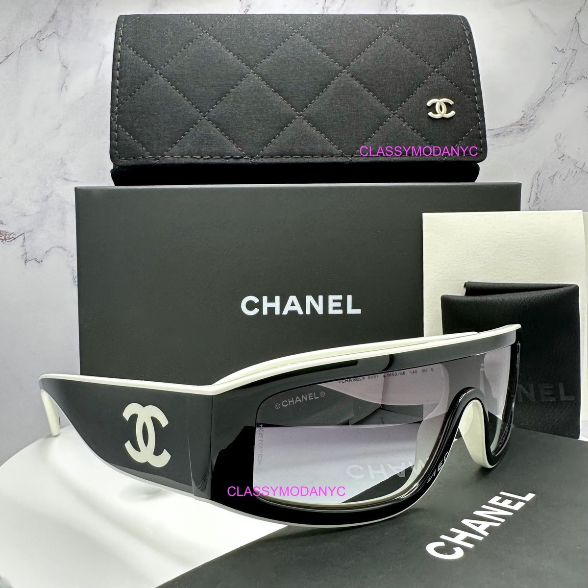 CHANEL Sunglasses CH6057 New Shield Wrap Black & White Runway