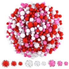 750 Pcs Valentines Crafts Pom Poms 3-Size 3-Color Glitter Fluffy Pom Poms