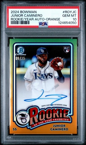 2024 Bowman Rookie of the Year Favorite Auto Junior Caminero #ROY-JC 9/25 PSA 10