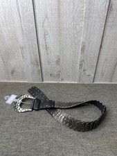Western Style Black Belt w/ Silver Studded Details Embossed Hardware Women S/M
