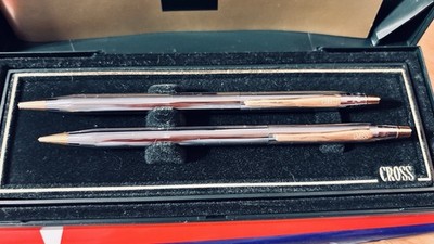 Vtg CROSS Century Chrome Pen and Pencil Set in Green Box with Paperwork Graduate