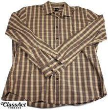 Hugo Boss Shirt Mens Brown Plaid Regular Fit Long Sleeves Button Up XL