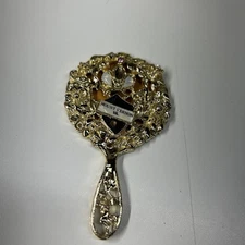 VTG Mount Vernon, VA Souvenir Ornate Decorative Mini Hand Mirror Gold Tone