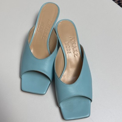 A.W.A.K.E. Mode Women s Teal Kitten Heel Slides Size 36 US 5 Made In Italy