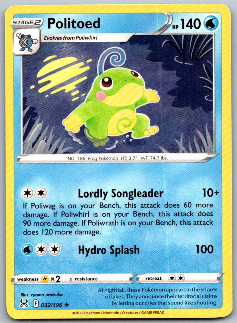 Politoed 032/196 Rare Lost Origin Pokemon Near Mint
