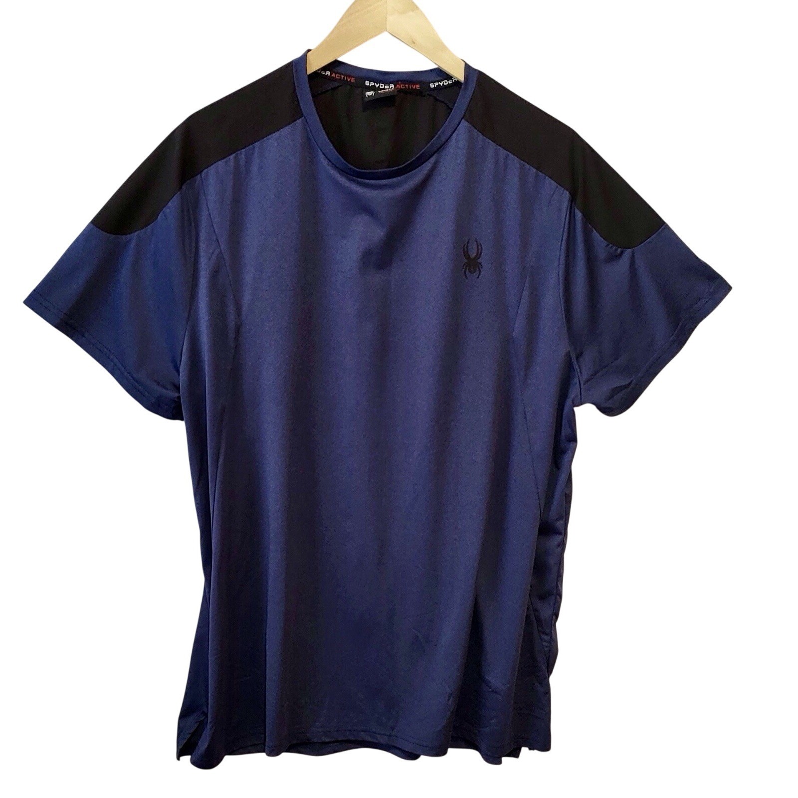 Spyder Shirt L Blue/Black Active Pro Web Short Sleeve Poly Spandex