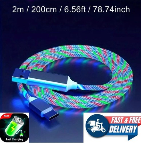2M LED USB Typ C Kabel Schnell Ladekabel Leuchtkabel für Samsung Huawei Redmi - Bild 1 von 13