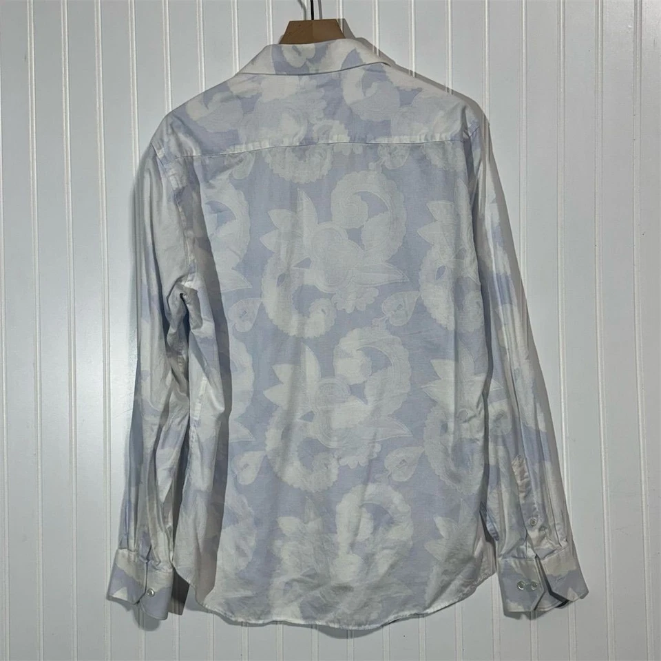 Camisa Bugatchi Uomo Ajuste en Forma de L Blanca Azul Paisley Floral Manga Larga Algodón Foto 2 de 4