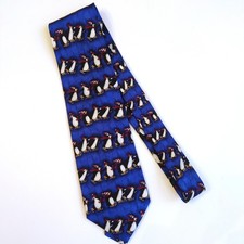 J.Z. Richards Nordstrom Silk Tie Ice Skating Penguins Christmas USA Made Blue