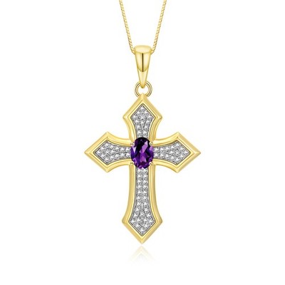 RYLOS Cross Necklace: Gemstone & Diamond Gold Plated Silver Pendant, Birthstone