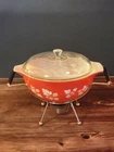 JAJ Pyrex Coral Red Gooseberry Promotional 443 Round Mixing Bowl w/Lid & Stand