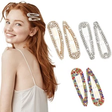 6pcs 2.4" 3 Colors Rhinestone Hair Clips, Snap Barrettes for Women