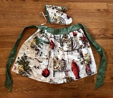 LOT 2 pièces rétro : demi tablier avec poche et mitaine attachable tissu MCM, chalet NEUF