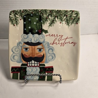Square Nutcracker Merry Christmas Holiday Dessert Plate Dish
