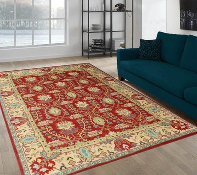 Traditional Handmade Rug Hand-Tufted 100% Wool Area Indian Floral Design Carpet