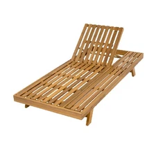 Acacia Wood Lounge Chair with 4-Position Recline & Foldable Design, Teak Finish