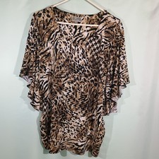 Women's Animal Print Blouse Leopard Brown Flowy Top Short Sleeve