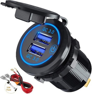 12V USB Outlet 36W QC 3.0 USB Charger Socket with Power Switch, 12V/24V USB Char