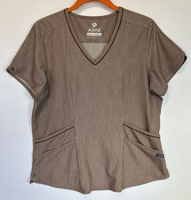 Adar Pro Heather Scrub Top Women's Large L Brown Uniform Medical 4 Pocket