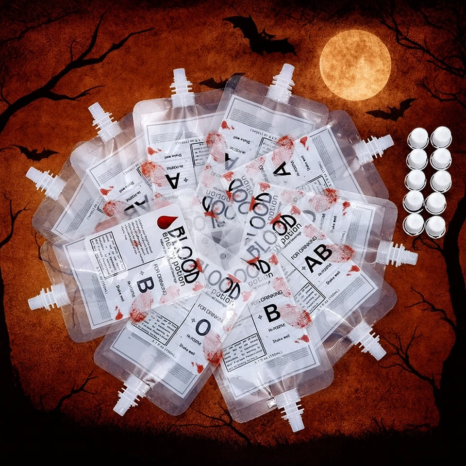 10X Halloween Blood Drink Bags Vampire Cosplay Props Reusable Party Pouches UK - Image 4 of 4