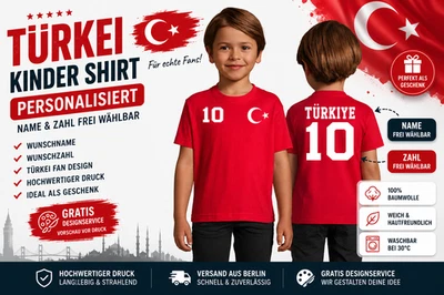 Fußball WM EM Fan Kinder Shirt Türkei Türkiye Turkey Sport Trikot Personalisiert - Bild 1 von 4