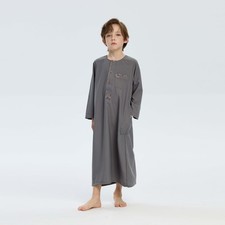 Traditional Saudi Long Robe Muslim Boy Casual Abaya Dishdasha Kaftan Thoub Jubba
