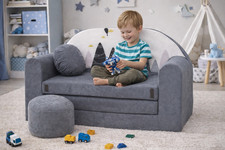 Pro Cosmo Canapé lit avec Pouf pour Enfants Gris mousse d'ameublement Velour