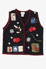 Vintage Black Basic Editions Ugly Christmas Vest 1990s 