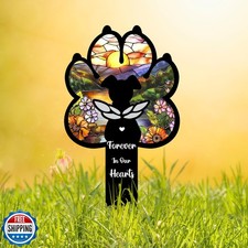 HEGANITS Angel Dog Suncatcher Pet Loss Gift   12in Paw-Shaped Metal Grave Mar