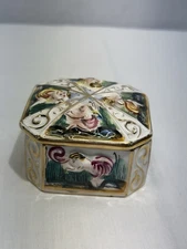 Vintage Capodimonte Jewelry Box With High Relief Cherubs Octagonal Numbered 77