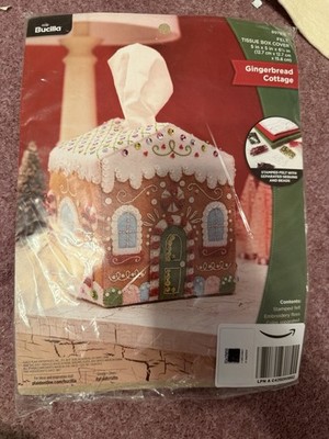 Bucilla Tissue Box Cover Felt Applique Gingerbread Cottage 5''X5''X6.25'' Kit 89781