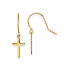 14k Yellow Gold Dangle Earrings for Women Minimalist Cross Christian Jewelry