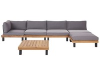 Lounge Set Zertifiziertes Akazienholz Hellbraun 5-Sitzer Auflagen Grau Frazzano