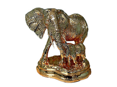 Goldene Mutter & Baby Elefant Statue