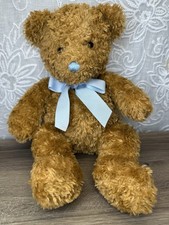 Fao Baby Plush Teddy Bear Brown Blue Thread Nose  Bow Tie Ribbon 13  Hard Eyes
