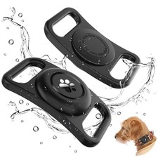  2 Pack Waterproof AirTag Dog Collar Holder Case, Silicone 2Pack, Black