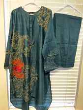 New Almirah Teal Pakistani Shalwar Kameez Embroided Lawn XL 2 Piece Long Shirt