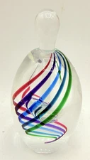 PAUL HARRIE Signed Clear Multi-Colored Spiral Art Glass Perfume Bottle + Stopper