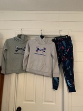Lot Of 3 Under Armour Tek Gear Hoodie Pullover Sweatshirts Youth Medium Joggers