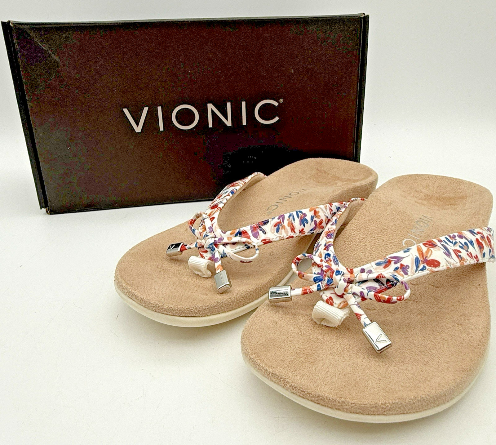 Vionic Bella II Marshmallow Flower Flip Flops Women’s 6.5 M Orthotic Sandals