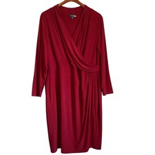 Lauren Ralph Lauren Red Faux Wrap Surplice Sheath Dress Plus SZ 20W Long Sleeve