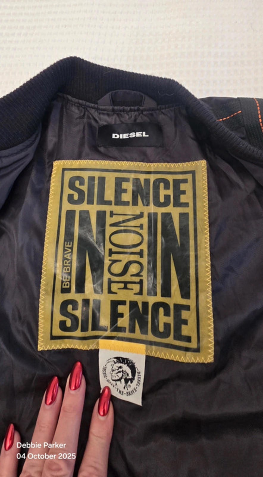 Rare Diesel Kids Bomber Jacket, Black Silence in Noise Parachute Back,  Age 12 image 8