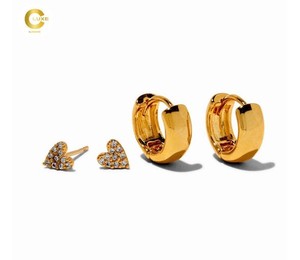 Authentic Claire S C Luxe By Claire's 18Kt Gold Plated Crystal Heart Studs & Hoop Earrings