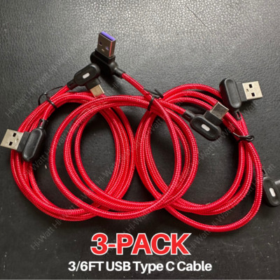 3 Pack 90 Degree Right Angle USB-C to A Cable Charger Cord For Samsung A21 A22