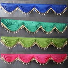Faux Silk Valance Vintage Style Curtain Wave Tasseled Window Decoration 3 Meter