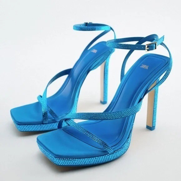 NWT Women Zara RHINESTONE HIGH HEEL SANDALS Gladiator