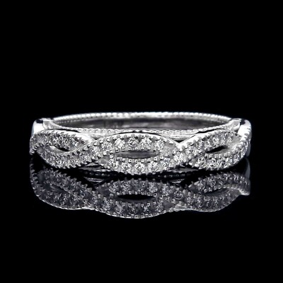 Round Cut Cubic Zirconia Half Infinity Engagement 925 Sterling Silver Band Ring